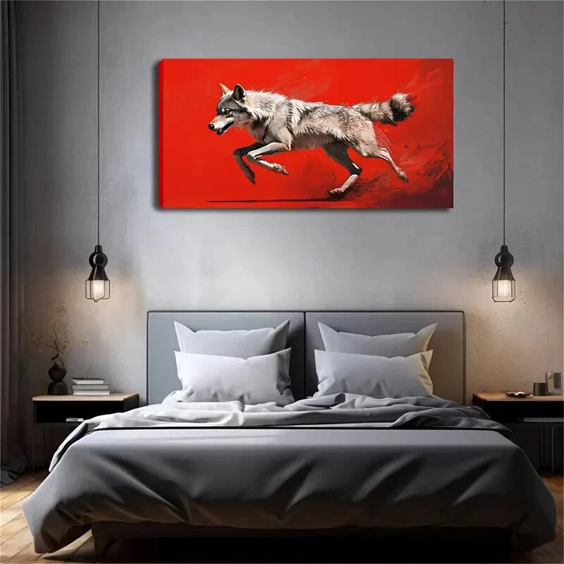 Wolf Motion With Red Abstract Wall Art Canvas Office Home Room Framed 120x60cm - Bella Home Decor