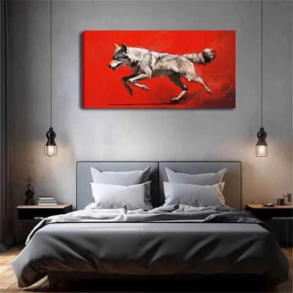 Wolf Motion With Red Abstract Wall Art Canvas Office Home Room Framed 120x60cm - Bella Home Decor