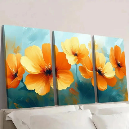 3pcs Yellow Flowers Abstract Giclee AG\  Wall Art Set Canvas Framed 40x60cm - High Quality Print 100% Australian Made Wall Canvas Ready to Hang