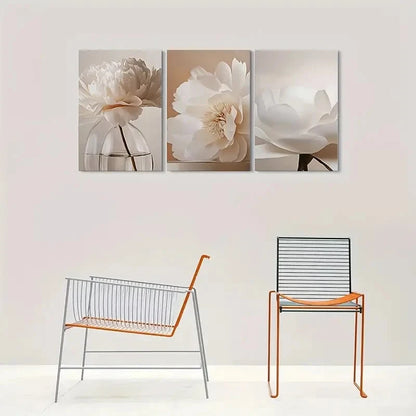 3pcs Modern Minimalist White Peony Flower Wall Art Set Canvas Framed 60x90cm - High Quality Print 100% Australian Made Wall Canvas Ready to Hang