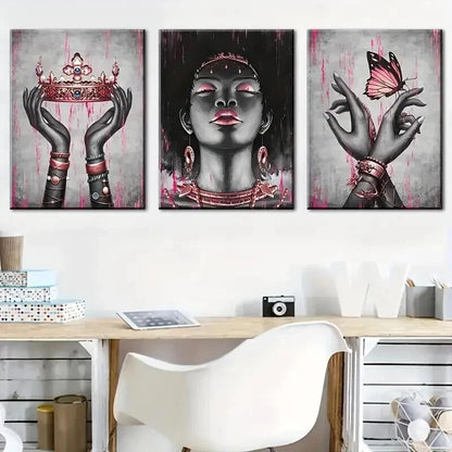 3pcs Pink Rose Golden Black Girl Décor Perfect Wall Art Set Canvas Framed 50x70cm - High Quality Print 100% Australian Made Wall Canvas Ready to Hang - Bella Home Decor