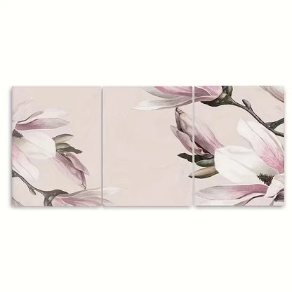 3pcs Light Pink Magnolia Blossom Wall Art Set Canvas Framed 50x70cm - High Quality Print 100% Australian Made Wall Canvas Ready to Hang