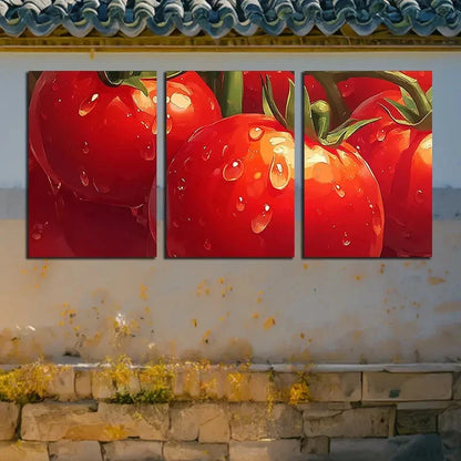 3pcs Vibrant Charming Tomato Vine Illustration Metal Print Ready to Hang Art - Bella Home Decor