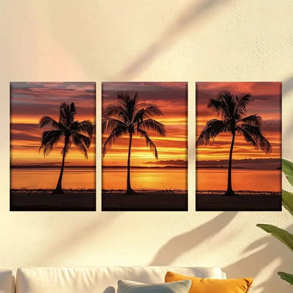 3pcs Sunset island and coconut trees Wall Art Set Canvas Framed 40x60cm - High Quality Print 100% Australian Made Wall Canvas Ready to Hang