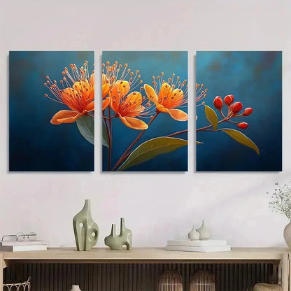 3pcs Myrtle Flower Nature Perfect Wall Art Set Canvas Framed 50x70cm - High Quality Print 100% Australian Made Wall Canvas Ready to Hang