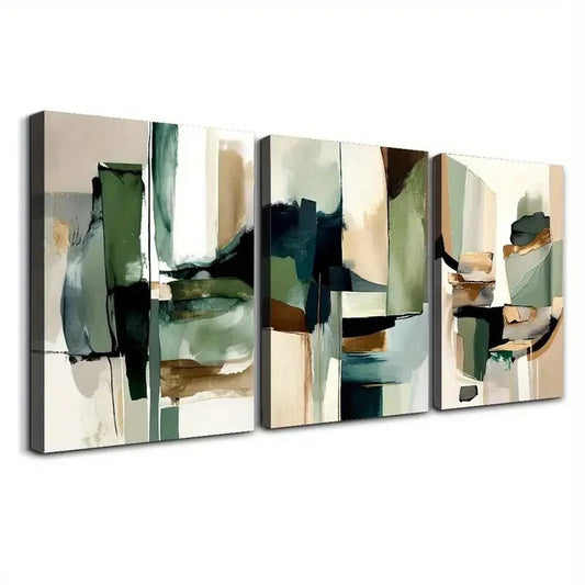 3pcs Green, Beige, Brown, Black, White GB Wall Art Canvas Framed 40x60cm - High Quality Print 100% Australian Made Wall Canvas Ready to Hang