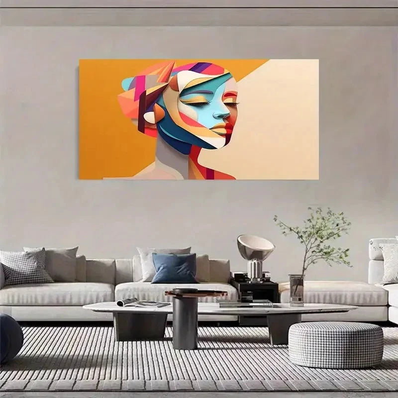 Vibrant Geometric Woman Wall Art Canvas Office Home Room Framed 120x60cm