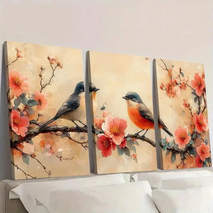3pcs Vintage Peony Flowers And Birds Wall Art Canvas Unframed - High Quality Print 100% Australian Made Wall Canvas