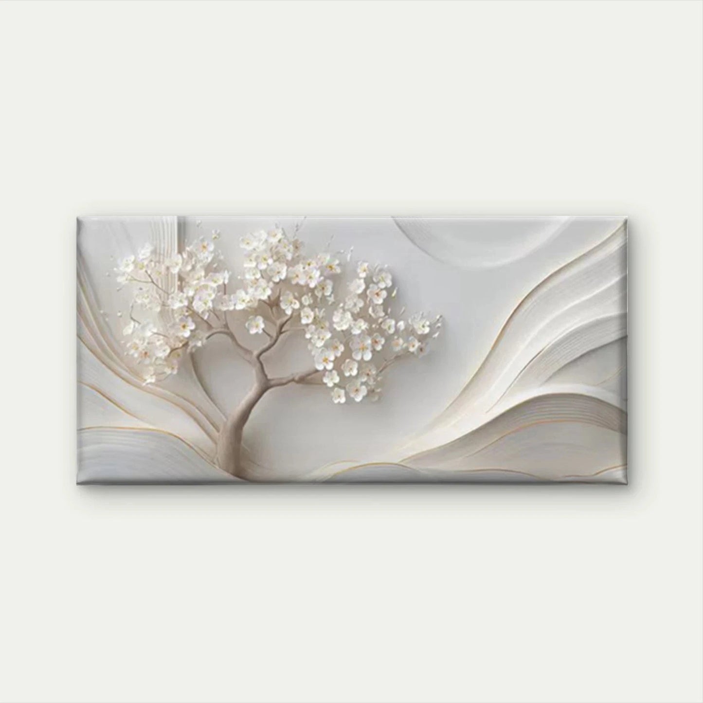 White Floral Elegant Wall Art Canvas Office Home Room Framed 120x60cm