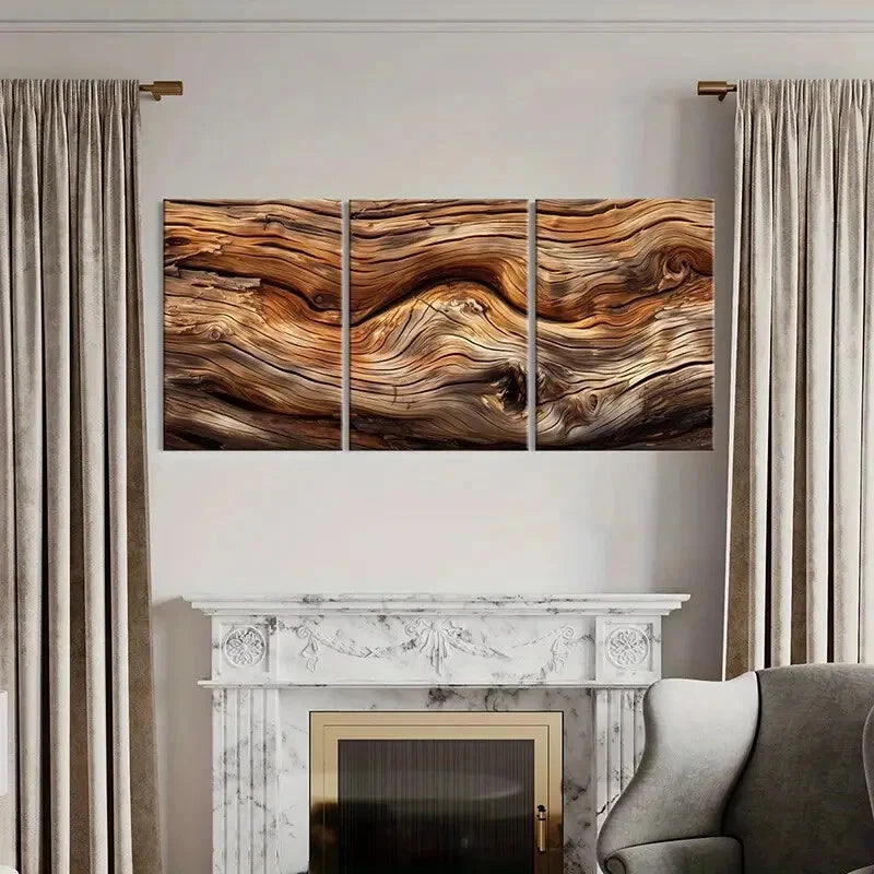 3pcs Wooden Texture Natural Patterns Earthy Tones Metal Print Ready to Hang Art - Bella Home Decor