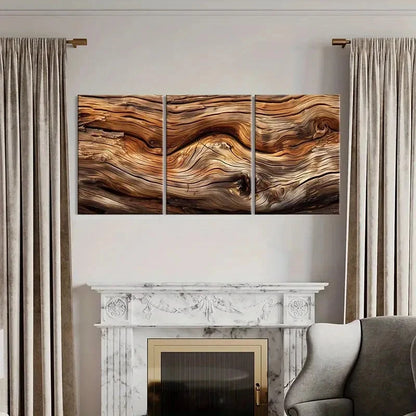 3pcs Wooden Texture Natural Patterns Earthy Tones Metal Print Ready to Hang Art - Bella Home Decor