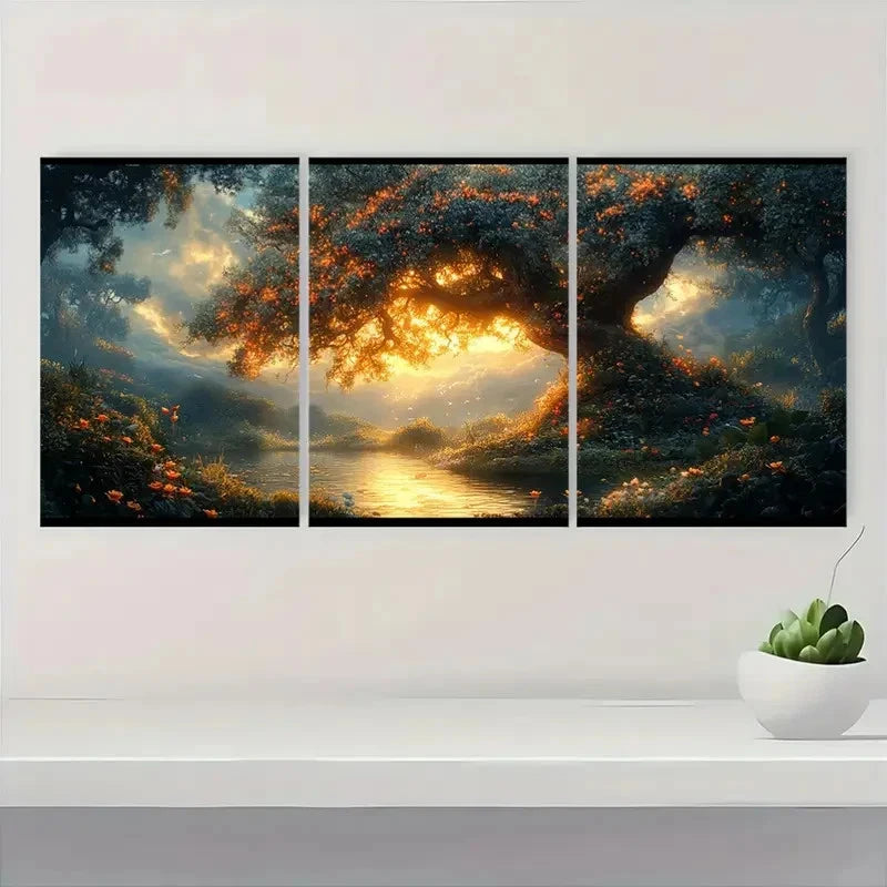 3pcs Magical Beanstalk & Sunset Scene BV  Wall Art Set Canvas Framed 60x90cm - High Quality Print 100% Australian Made Wall Canvas Ready to Hang