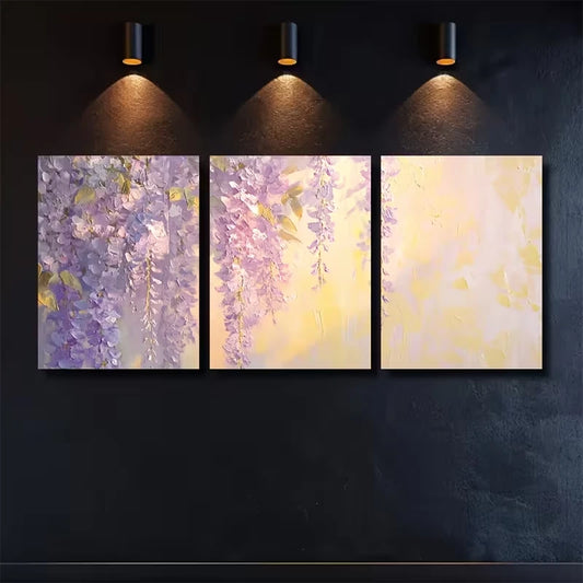 3pcs Summer Wisteria Curtains Oil Impasto Metal Print Ready to Hang Art