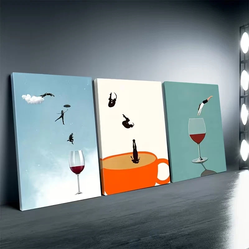3pcs Featuring Drinks Wall Art Set Canvas Framed 60x90cm - High Quality Print 100% Australian Made Wall Canvas Ready to Hang