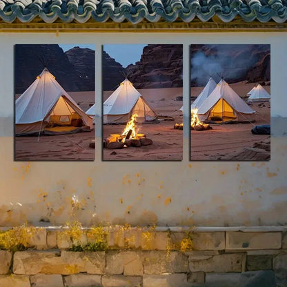 3pcs Desert Campfire Scene Metal Print Ready to Hang Art - Bella Home Decor