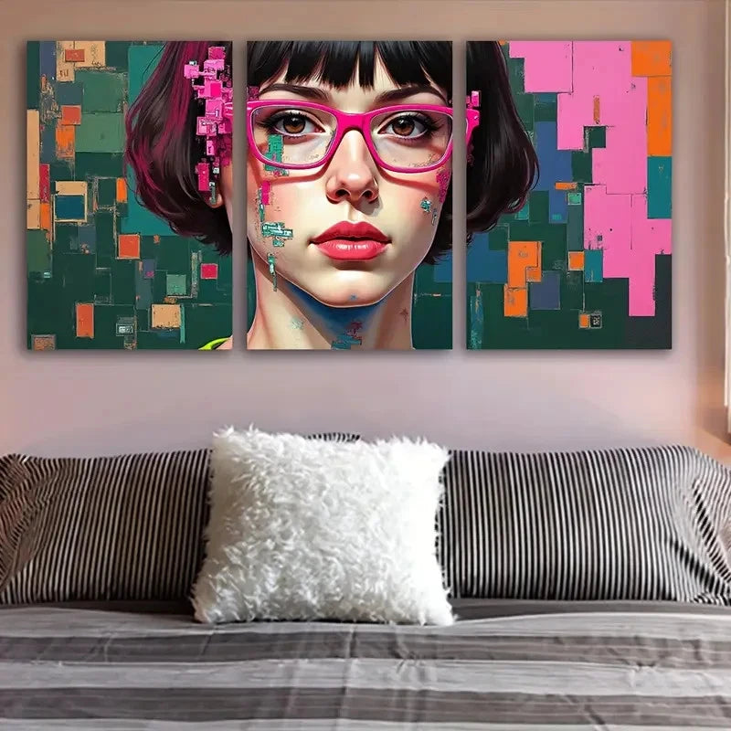 3pcs Woman In Pink Wall Art Set Canvas Framed 50x70cm - High Quality Print 100% Australian Made Wall Canvas Ready to Hang