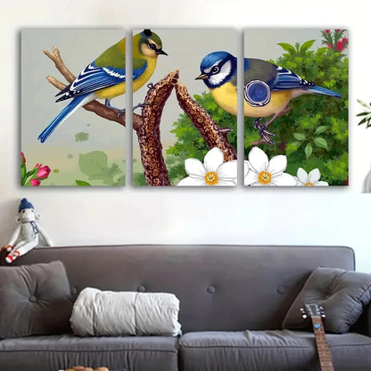 3pcs Blue Birds on Flowered Branches Art Wall Art Set Canvas Framed 40x60cm - High Quality Print 100% Australian Made Wall Canvas Ready to Hang - Bella Home Decor