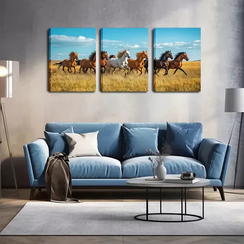 3pcs Panel Running Horses Wall Art Canvas Unframed - High Quality Print 100% Australian Made Wall Canvas