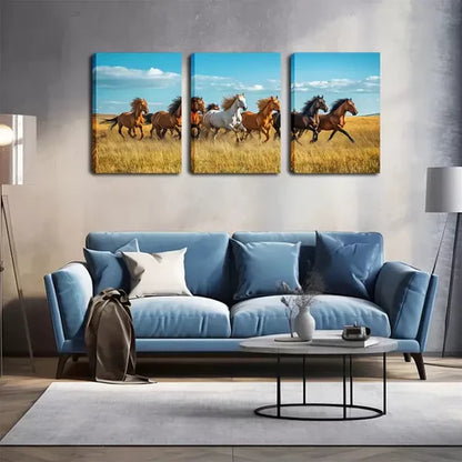 3pcs Panel Running Horses Wall Art Canvas Unframed - High Quality Print 100% Australian Made Wall Canvas
