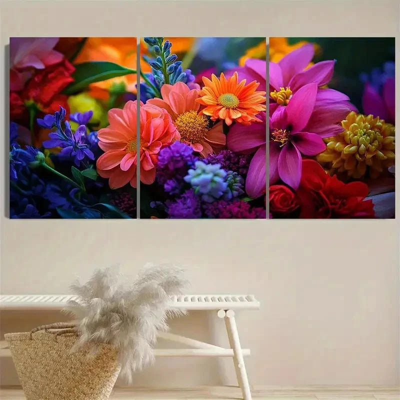 3pcs Vibrant Floral Wall Art Set Canvas Framed 50x70cm - High Quality Print 100% Australian Made Wall Canvas Ready to Hang - Bella Home Decor