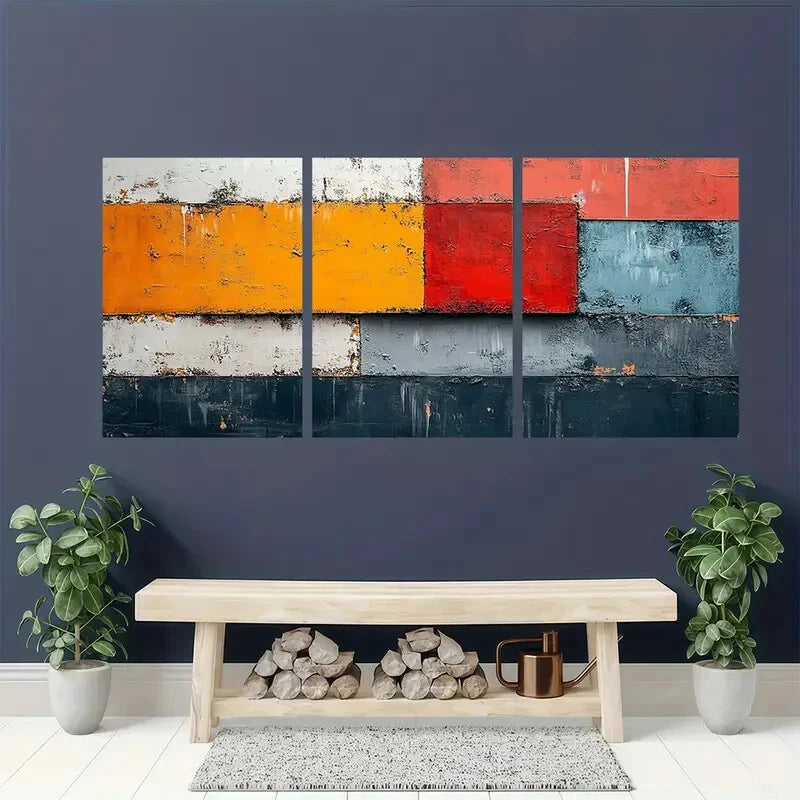 3pcsArt Pastel Industrial Grunge Abstract Metal Print Ready to Hang Art - Bella Home Decor