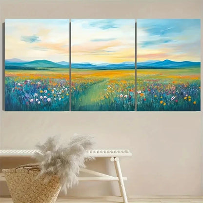 3pcs Horizontal Art Vintage Wildflower Wall Art Set Canvas Framed 40x60cm - High Quality Print 100% Australian Made Wall Canvas Ready to Hang