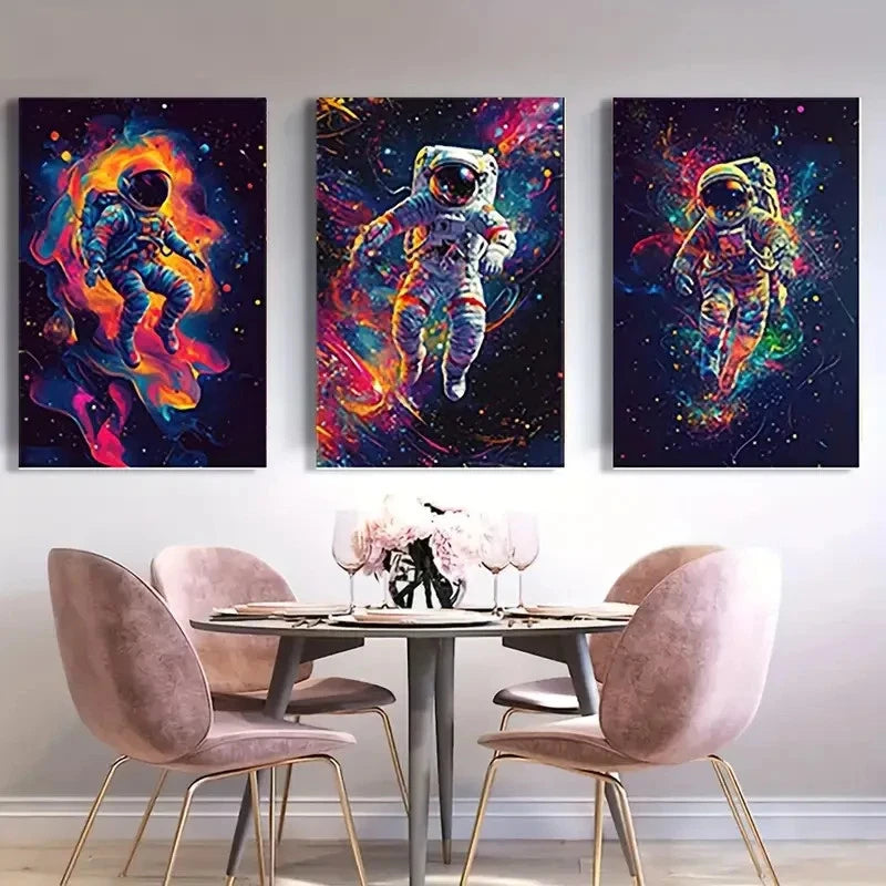3pcs Brant Astronauts in Cosmic Scenes  Wall Art Set Canvas Framed 50x70cm - High Quality Print 100% Australian Made Wall Canvas Ready to Hang - Bella Home Decor