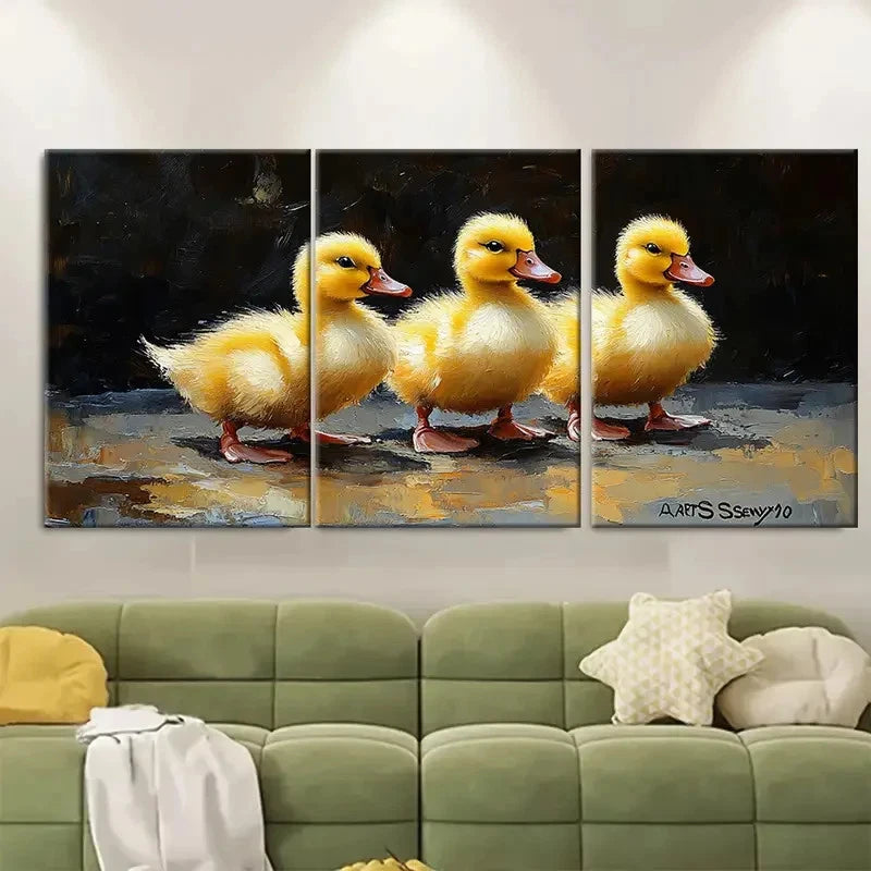3pcs Yellow Ducklings Painting ri  Wall Art Set Canvas Framed 50x70cm - High Quality Print 100% Australian Made Wall Canvas Ready to Hang