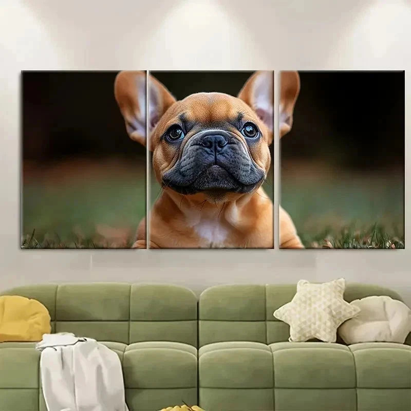 3pcs Bulldog Puppy Canvas Playful Pet ET   Wall Art Set Canvas Framed 60x90cm - High Quality Print 100% Australian Made Wall Canvas Ready to Hang - Bella Home Decor