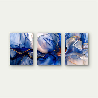 3pcs Modern Blue Alcohol Ink Triptych Wall Art Set Canvas Framed 60x90cm - High Quality Print 100% Australian Made Wall Canvas Ready to Hang - Bella Home Decor