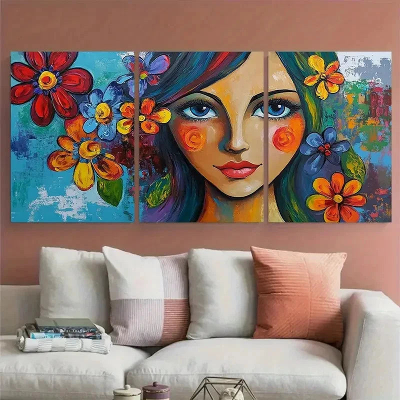 3pcs Abstract Woman Portrait Picasso Style Wall Art Set Canvas Framed 40x60cm - High Quality Print 100% Australian Made Wall Canvas Ready to Hang - Bella Home Decor
