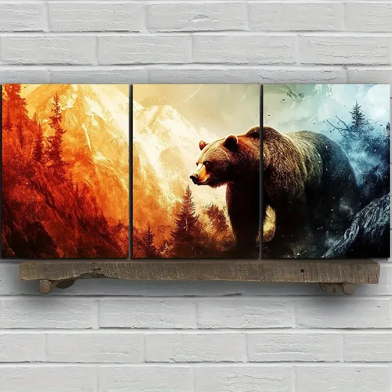 3pcs Colorful Bear Animal Themed Metal Print Ready to Hang Art - Bella Home Decor