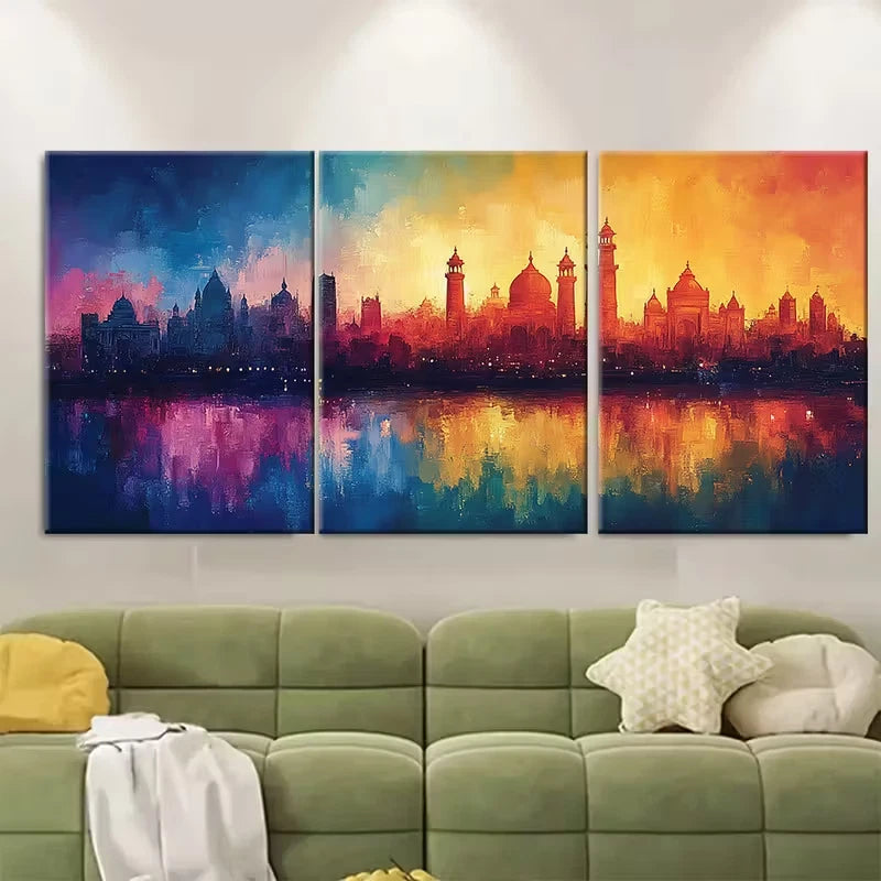 3pcs Colorful Delhi Skyline Metal Print Ready to Hang Art - Bella Home Decor