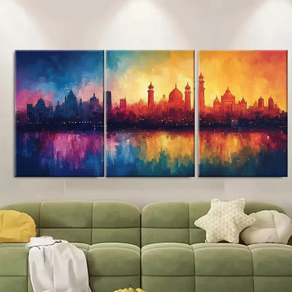 3pcs Colorful Delhi Skyline Metal Print Ready to Hang Art - Bella Home Decor