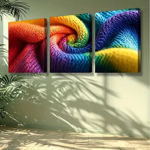 3pcs Art Painting Wool Fabric Wall Art Set Canvas Unframed - High Quality Print 100% Australian Made Wall Canvas - Bella Home Decor