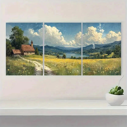 3pcs Housatonic Valley Landscape Art Painting Metal Print Ready to Hang Art - Bella Home Decor