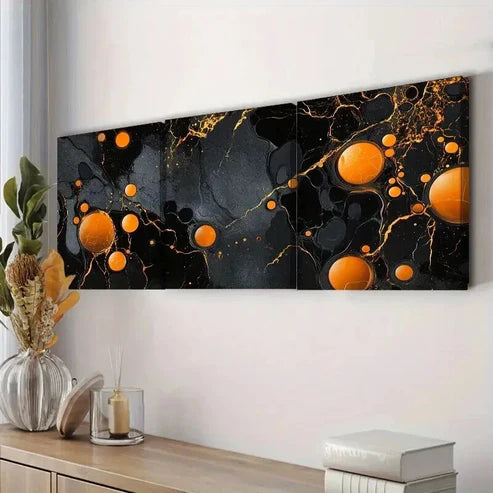 3pcs Black & Golden Bubble Fluid Design  Art Set Canvas Unframed - High Quality Print 100% Australian Made Wall Canvas - Bella Home Decor