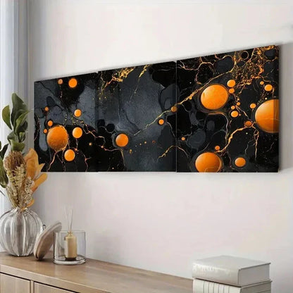 3pcs Black & Golden Bubble Fluid Design  Art Set Canvas Unframed - High Quality Print 100% Australian Made Wall Canvas - Bella Home Decor