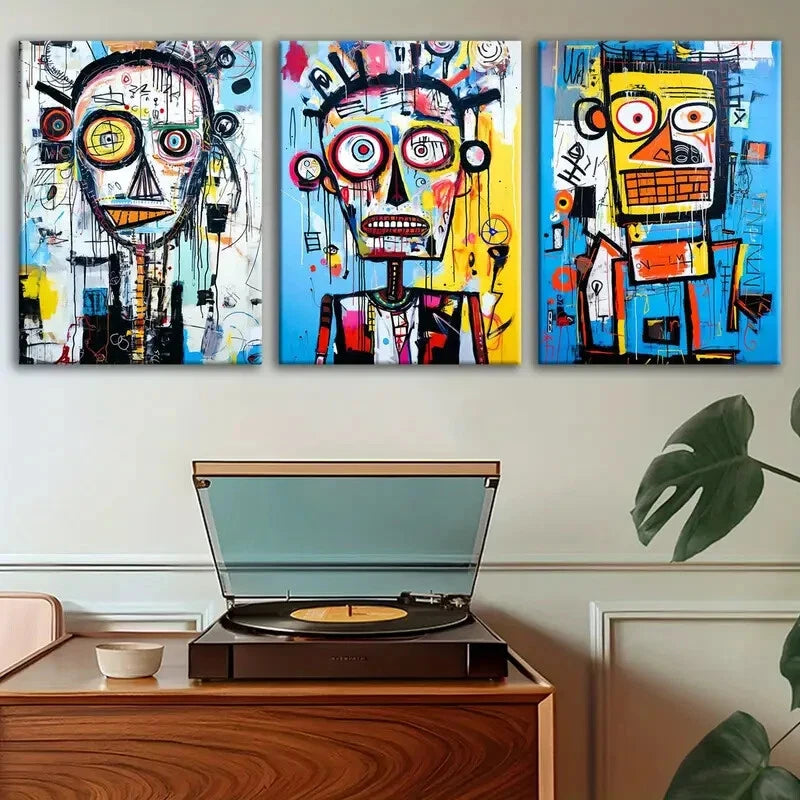 3pcs Abstract Graffiti Vibrant Odorless Perfect Wall Art Set Canvas Framed 50x70cm - High Quality Print 100% Australian Made Wall Canvas Ready to Hang - Bella Home Decor