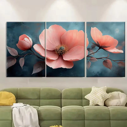 3pcs Elegant Pink Floral Metal Print Ready to Hang Art