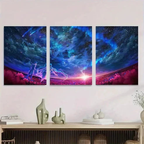 3pcs Starry Night Sky Vibrant Cosmic Scene Wall Art Set Canvas Unframed - High Quality Print 100% Australian Made Wall Canvas