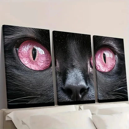 3pcs Pink Eyes on Black Cat\  Wall Art Set Canvas Framed 60x90cm - High Quality Print 100% Australian Made Wall Canvas Ready to Hang