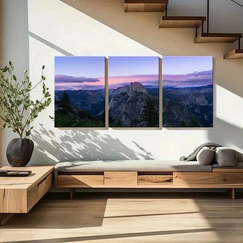 3pcs Mountain Vibrant Purple Sunset Wall Art Set Canvas Framed 60x90cm - High Quality Print 100% Australian Made Wall Canvas Ready to Hang