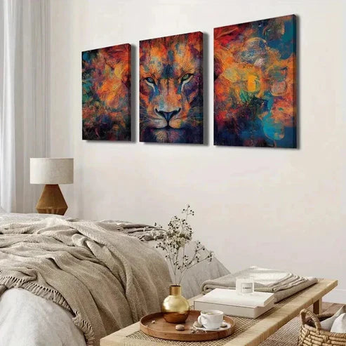 3pcs Colorful Lion Portrait Painting Wall Art Canvas Unframed - High Quality Print 100% Australian Made Wall Canvas - Bella Home Decor