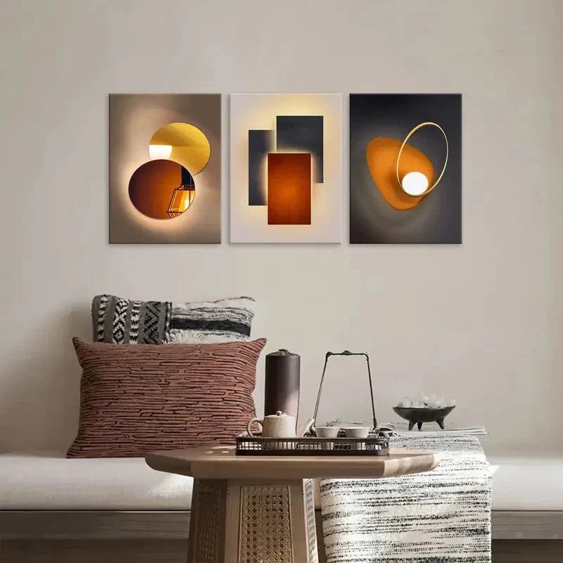 3pcs Golden and Blue Details Modern Metal Print Ready to Hang Art - Bella Home Decor