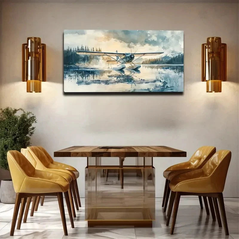Airplane At Sunset Landscape Wall Art Canvas Office Home Room Framed 120x60cm