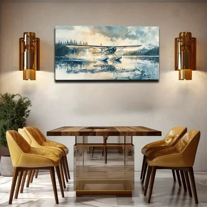 Airplane At Sunset Landscape Wall Art Canvas Office Home Room Framed 120x60cm