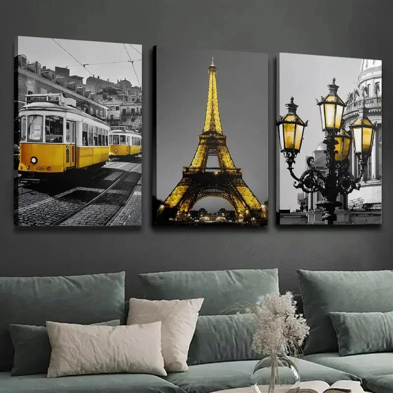 3pcs Displaying the Eiffel Tower  Wall Art Set Canvas Framed 60x90cm - High Quality Print 100% Australian Made Wall Canvas Ready to Hang - Bella Home Decor