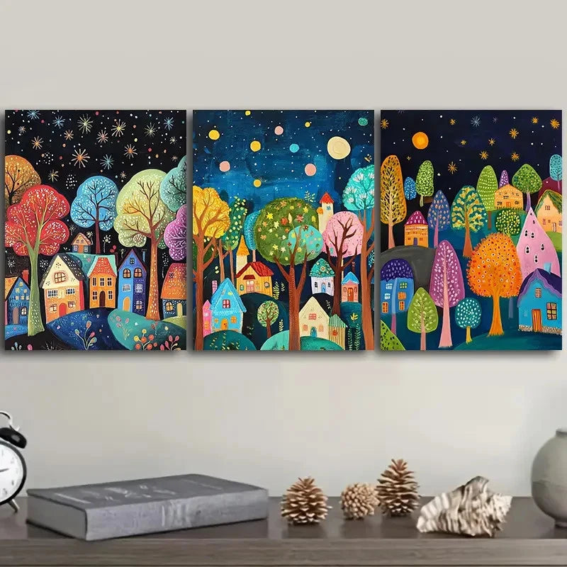 3pcs Forest Scene Wall Art Painting Metal Print Ready to Hang Art - Bella Home Decor