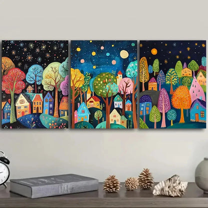3pcs Forest Scene Wall Art Painting Metal Print Ready to Hang Art - Bella Home Decor